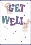 Joyful and comforting, this get well card captures a scene reminiscent of friendly days in St James's, where simple acts of care have profound meaning. Two adorable characters-a teddy bear with caramel fur and a playful puppy with expressive, floppy ears-seem to spill from the card's surface, each warmly supporting the bold, hand-lettered message: 'Get Well.' The richly saturated indigo and teal lettering stands out confidently against a soft cream backdrop, creating a gentle brilliance that naturally draws the eye. Tiny, shimmering stars in various blues and purples scatter across the image, lending an air of whimsy and hope, as if echoing the city lights that begin to twinkle near St James's Park at dusk. The meticulously detailed fur suggests a softness that's almost tangible, promising comfort and kindness to the recipient. More than a simple message, this card is an emotional balm-ideal for sending heartfelt support, perhaps alongside a thoughtfully arranged bouquet delivered anywhere within the caring community of St James's.