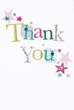 There's a pure, gentle joy in this thank you card, with each element chosen for both its visual charm and heartfelt spirit-a sensibility well-known to those who frequent St James's art galleries and gardens. The words 'Thank You' appear in lively, textured font, each letter glowing with its own unique colour story: a flash of silver, a splash of lemon yellow, a refreshing green, an inviting blue. Subtle patterns-spots, tiny stitches, swooping curves-give a sense of handcrafted detail, inviting both eye and touch. Around the central greeting, small stars in rose, teal, and shimmering silver radiate a sense of celebration, like the glitter after a Mayfair soirée. The snowy white background is calm and unblemished, offering the perfect contrast and a breath of clarity for every playful stroke. This card inspires gratitude that feels both whimsical and deeply sincere, perfect for expressing thanks after a thoughtful gesture or for sending alongside a bouquet to a friend near St James's Street. The entire mood is one of uplift and appreciation, as radiant as the flowers of our neighbourhood.